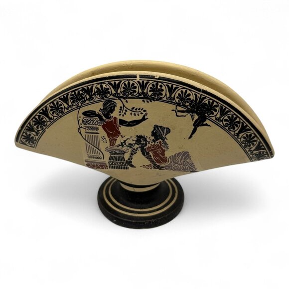 Greek Pottery-Style Vintage Napkin Holder Handmade In Greece 4" Tall Traditional - Picture 3 of 8